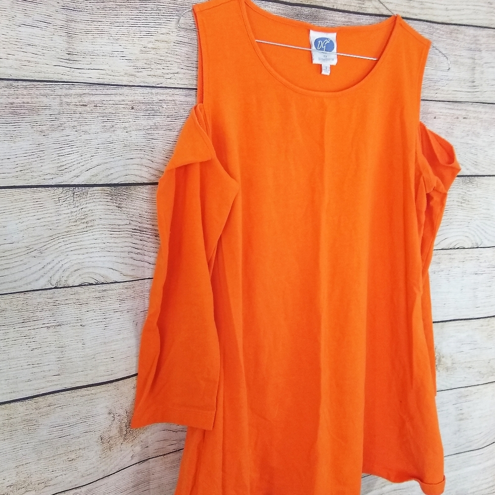 Diane Gilman Orange Cutout Shoulder Long Sleeve T